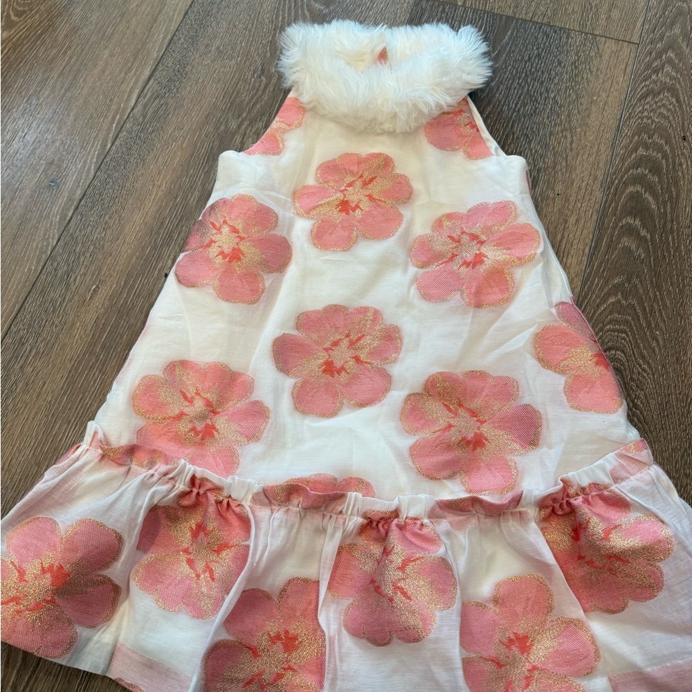 Janie and Jack floral gold dress 4T ‘Cue the Coral’‎ winter I